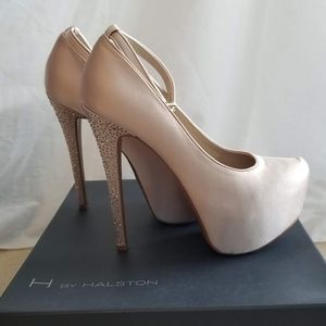 H by HALSTON Hilary2 Satin Platform Stiletto Rhinestone Heel
